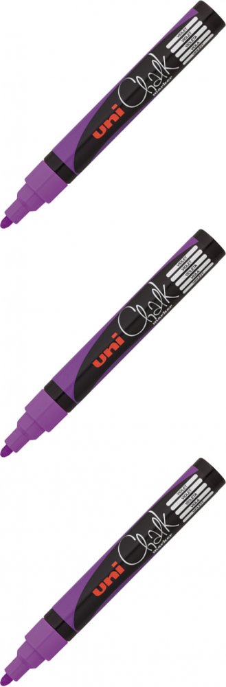 3x Marker kredowy Uni PWE-5M, okrągła, 2.5mm, fioletowy