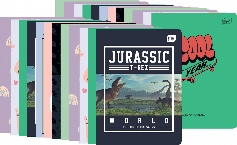 20x Zeszyt w wąskie kolorowe linie Interdruk, A5, 16 kartek, mix wzorów