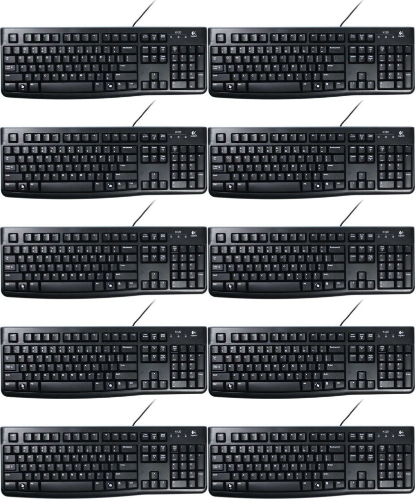 10x Klawiatura przewodowa Logitech K120, czarny