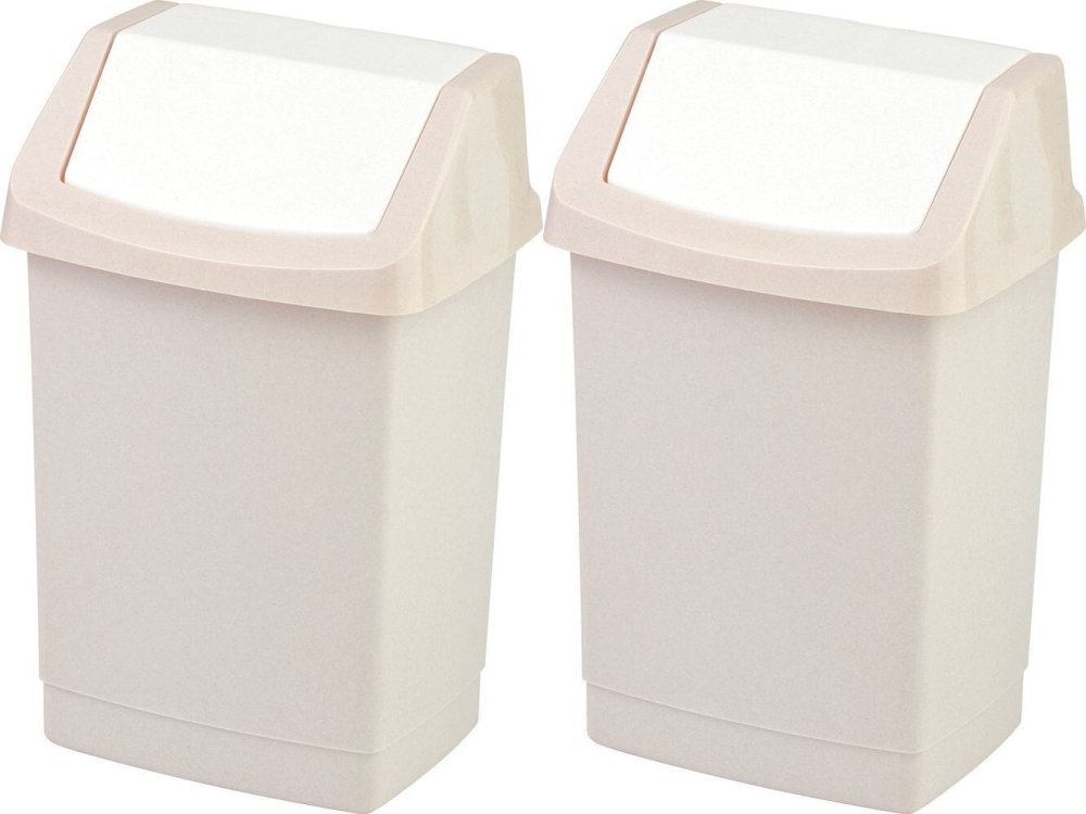 2x Kosz na śmieci Curver Click It, z pokrywą, plastikowy, 25l, beżowy