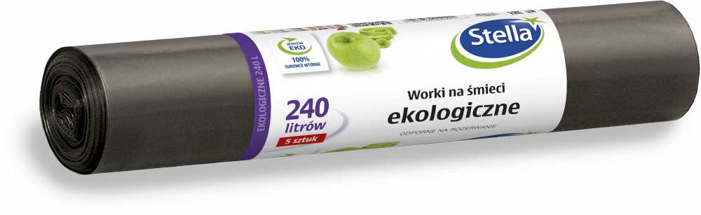 Worki na śmieci Stella, na odpady zmieszane, ekologiczne, 240l, 5 sztuk, czarny