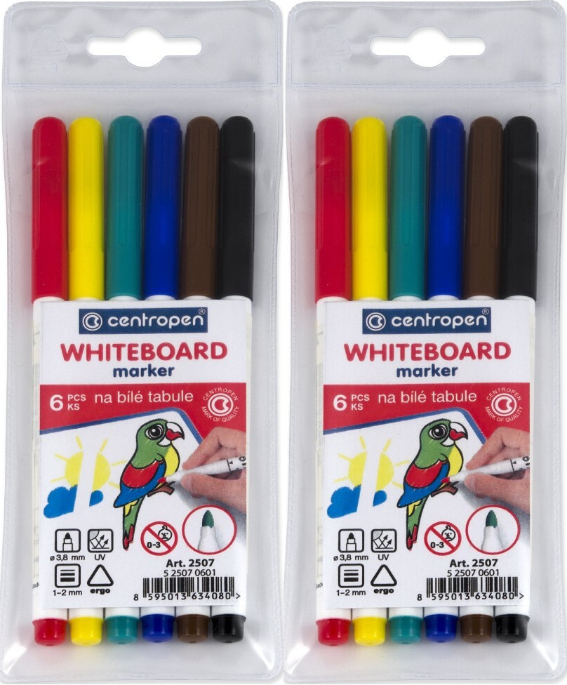 2x Marker suchościeralny Centropen 2507, okrągła, 1-2mm, 6 sztuk, mix kolorów