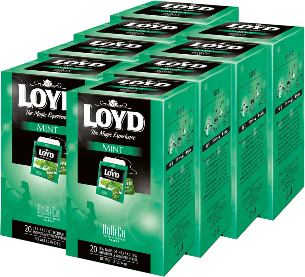 8x Herbata ziołowa w kopertach Loyd Mint Horeca, 20 sztuk x 1.7g