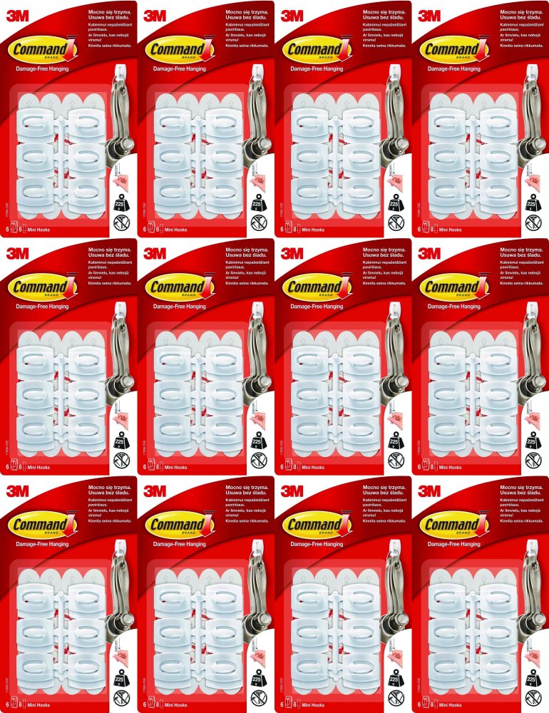 12x Haczyki wielokrotnego użytku Command, 6 sztuk+8 pasków, biały