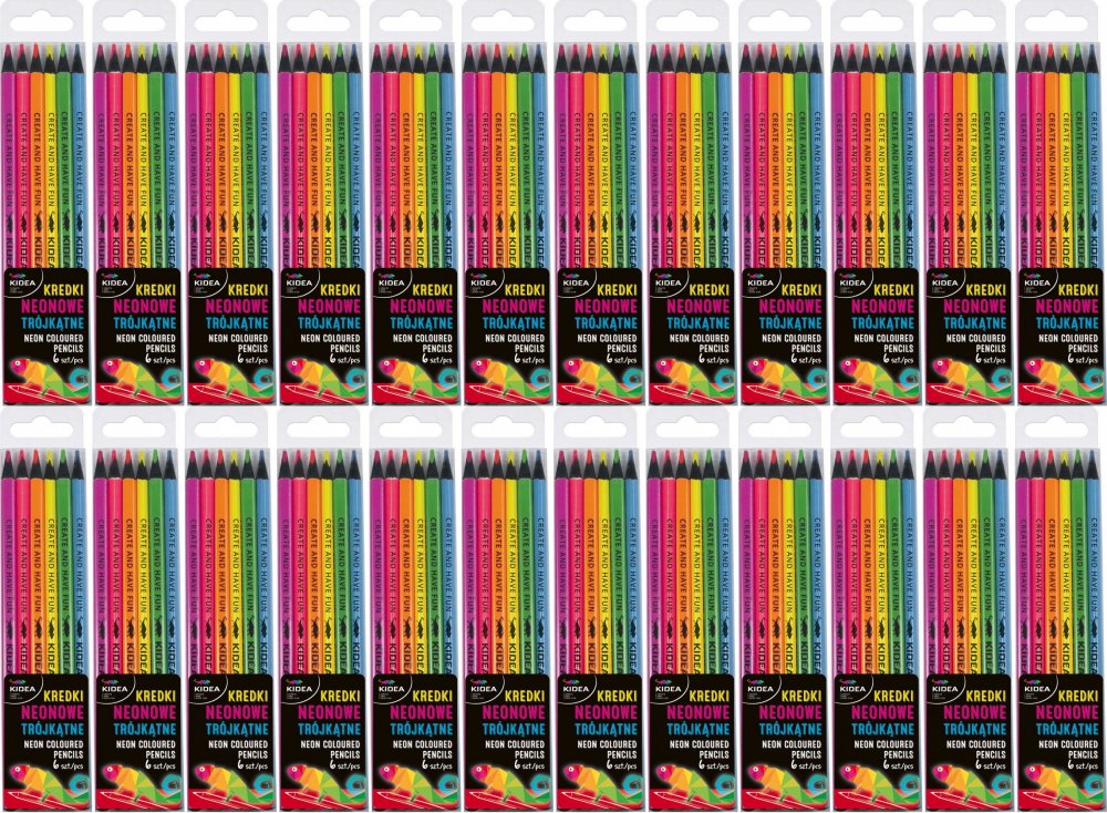 24x Kredki ołówkowe Kidea, trójkątne, 6 sztuk, mix kolorów neonowych
