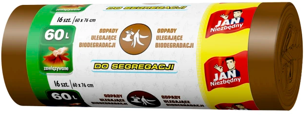 Worki na śmieci Jan Niezbędny, na odpady BIO, 60l, 16 sztuk, brązowy