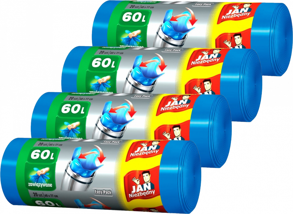 4x Worki na śmieci Jan Niezbędny Easy Pack, na odpady zmieszane, 60l, 20 sztuk, niebieski