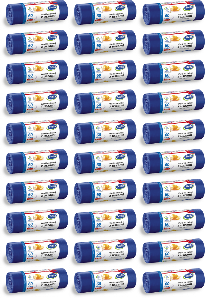 60x Worki na śmieci Stella, na odpady zmieszane, ekologiczne, 60l, 20 sztuk, granatowy