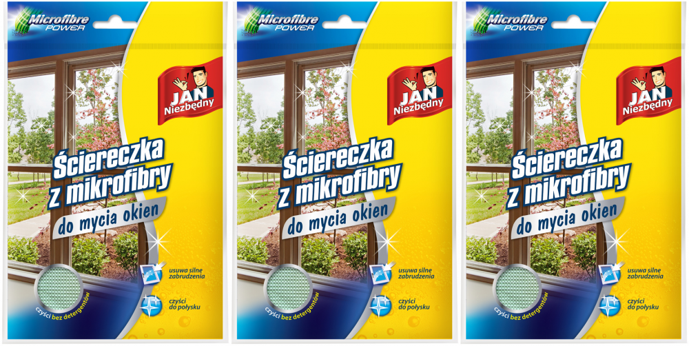 3x Ściereczka z mikrofibry Jan Niezbędny, do mycia okien, 40x40cm, 1 sztuka, zielony