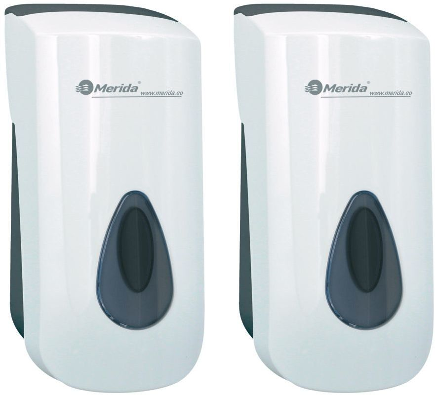 2x Dozownik do mydła w płynie Merida Top Mini, szare okienko, 9cmx19cmx9.8cm, 400ml, biały