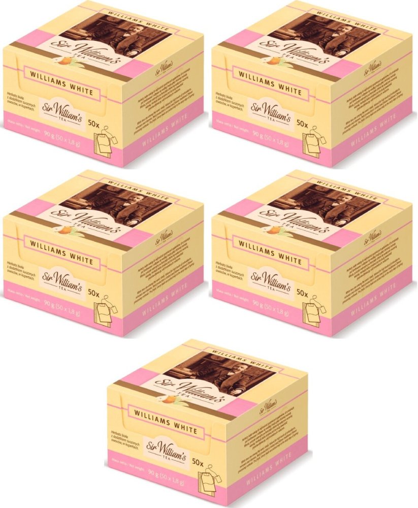 5x Herbata biała smakowa w kopertach Sir William's Tea Williams White, gruszka, 50 sztuk x 1.8g