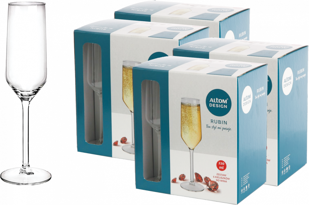 4x Kieliszki do szampana Altom Design Rubin, 220ml, szkło, komplet 6 sztuk, przezroczysty