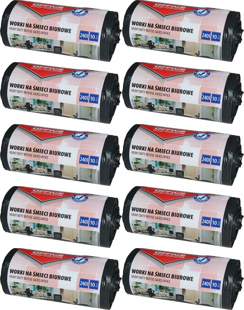 10x Worki na śmieci Office Products, na odpady zmieszane, 240l, 10 sztuk, czarny