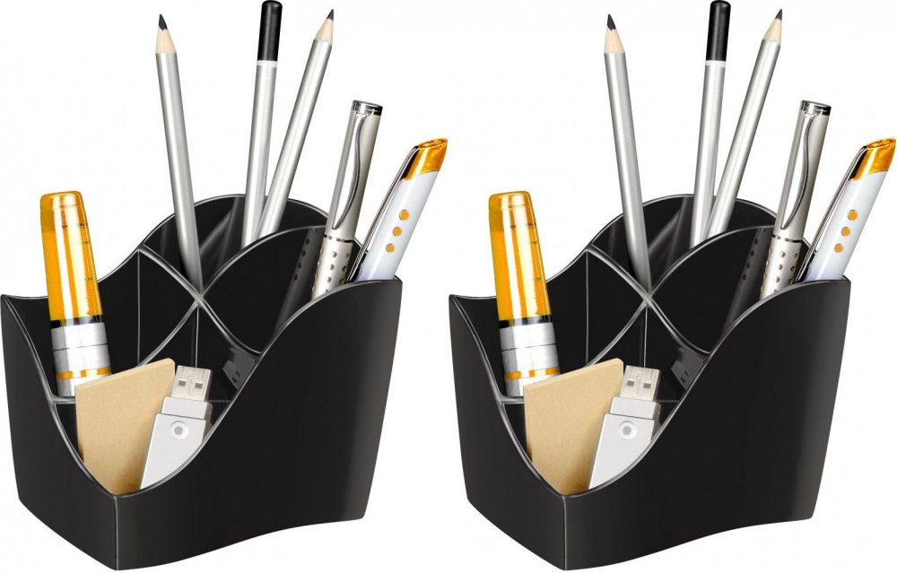 2x Przybornik na biurko CEP Ellypse, 4 przegrody, 118x89x98mm, czarny