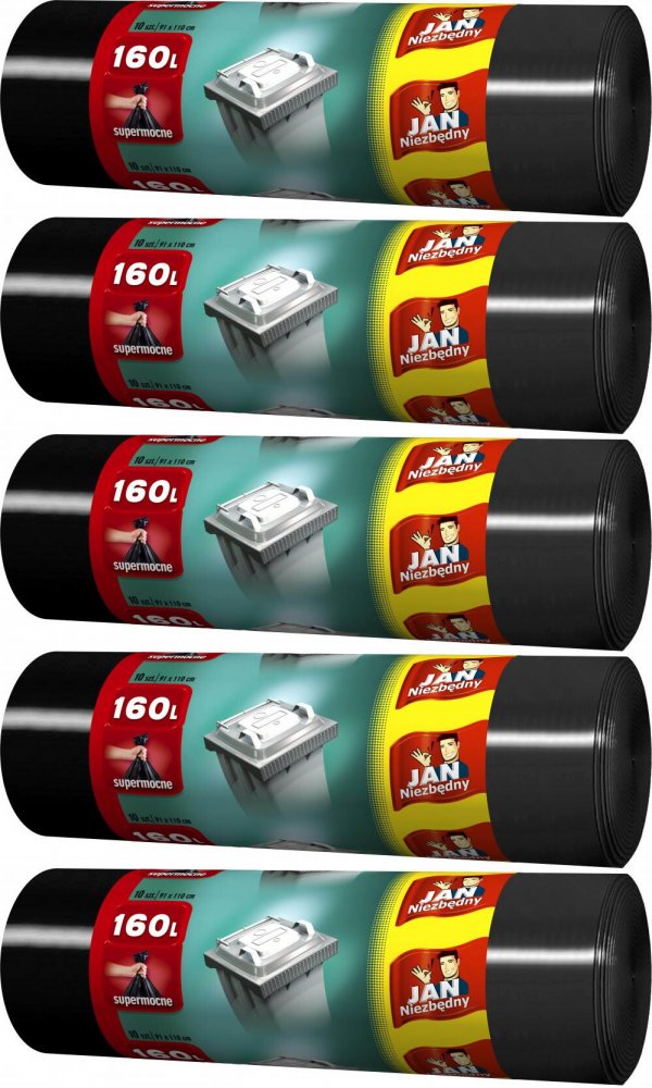 5x Worki na śmieci Jan Niezbędny, na odpady zmieszane, 160l, 10 sztuk, czarny