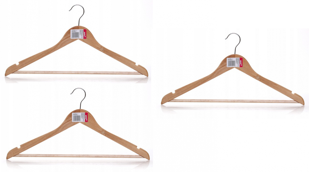 3x Wieszak drewniany na ubrania York, brązowy jasny