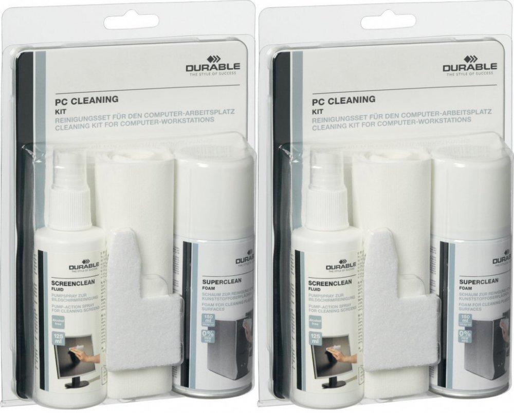 2x Zestaw czyszczący Durable PC cleaning, pianka 150ml + płyn do czyszczenia 125ml + 1 czyścik do klawiatury + 10 ściereczek