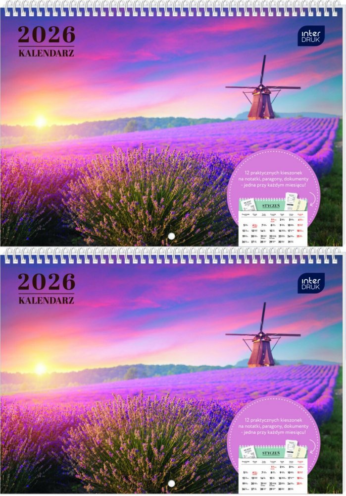 2x Kalendarz ścienny 2026, Interdruk, z kieszonką, 25x17.5cm, miesięczny, Widoki