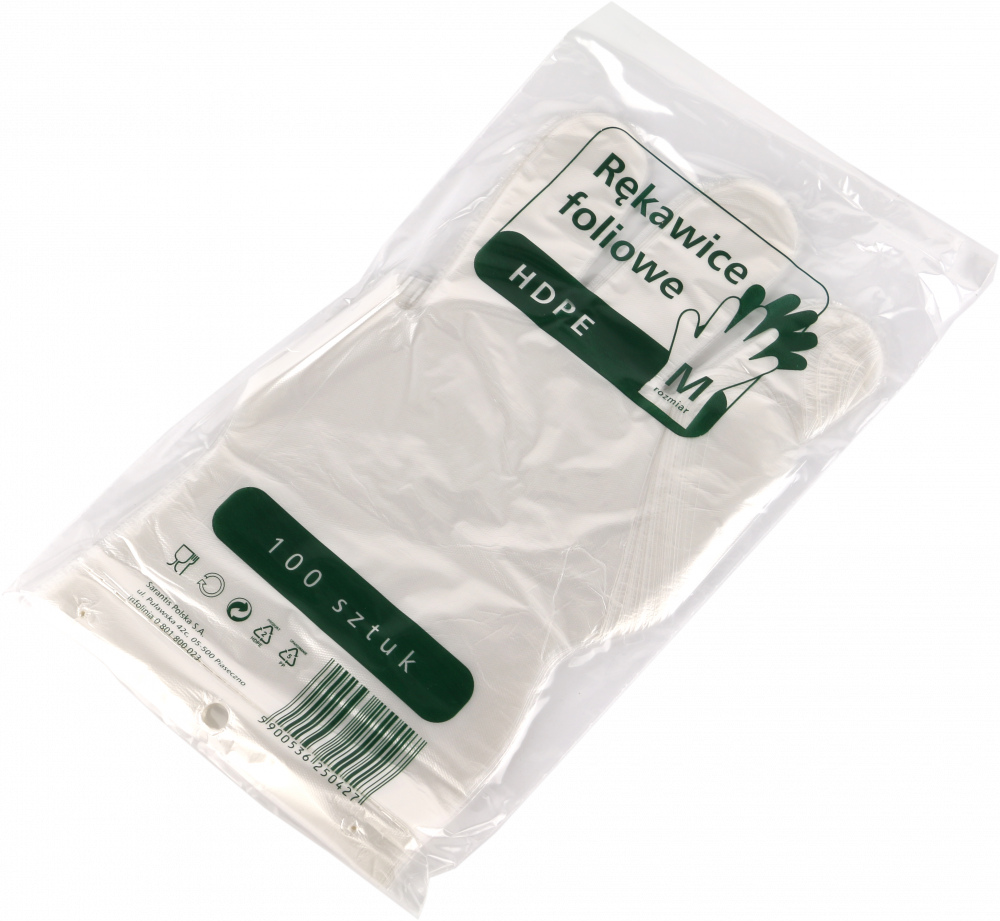 Rękawiczki jednorazowe foliowe Sarantis, HDPE, rozmiar M, 100 sztuk, przezroczysty