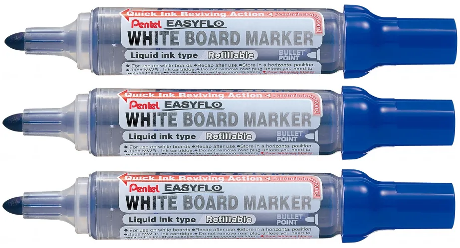 3x marker suchościeralny Pentel, okrągła, 6 mm, niebieski