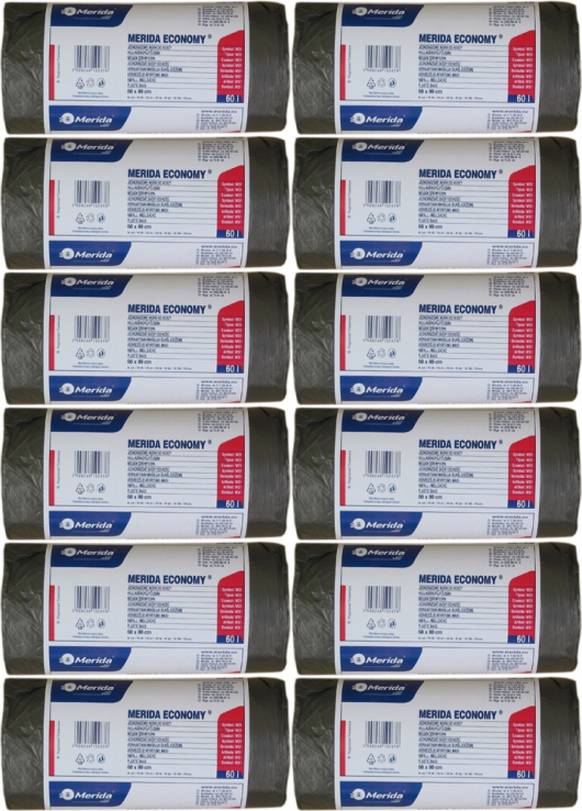 12x Worki na śmieci Merida Economy, na odpady zmieszane, 70l, 50 sztuk, czarny