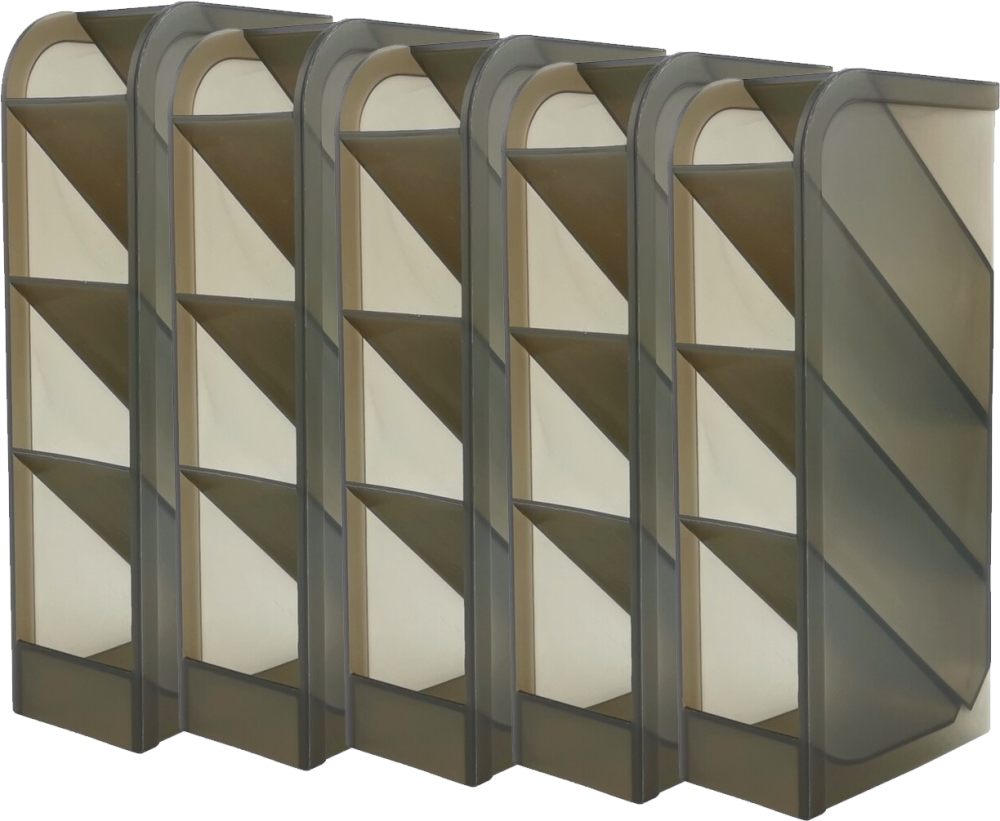 5x Przybornik na biurko D.Rect, pionowy, bez wyposażenia, 4 przegrody, 202x50x90mm, przezroczysty dymny