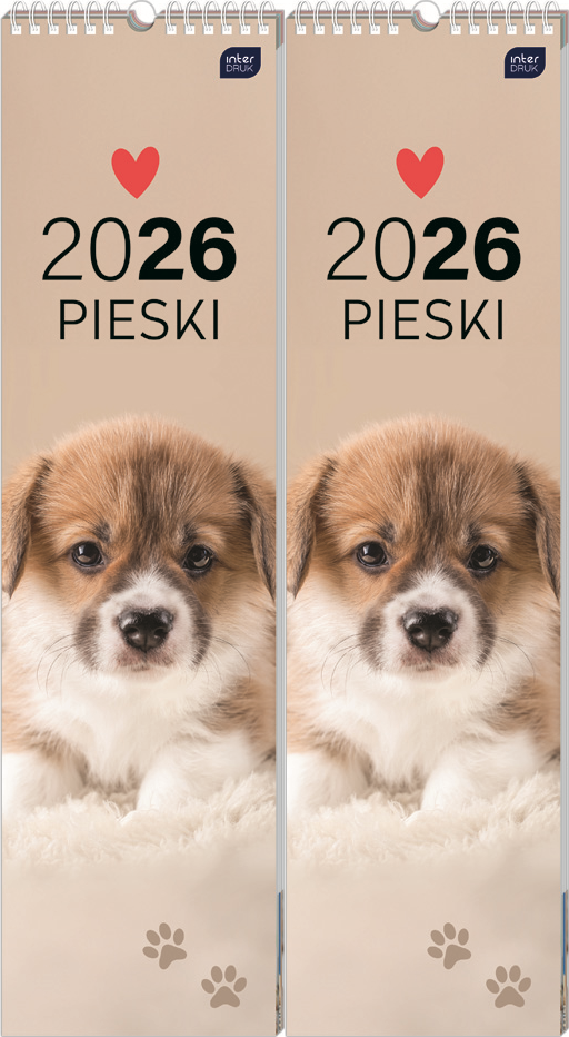 2x Kalendarz ścienny 2026, Interdruk, paskowy, 13.5x50cm, miesięczny, Psy