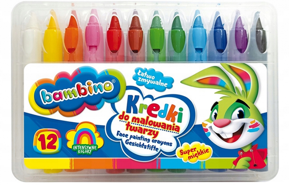 Kredki do malowania twarzy Bambino Zwierzaki Uczniaki, 12 sztuk, mix kolorów