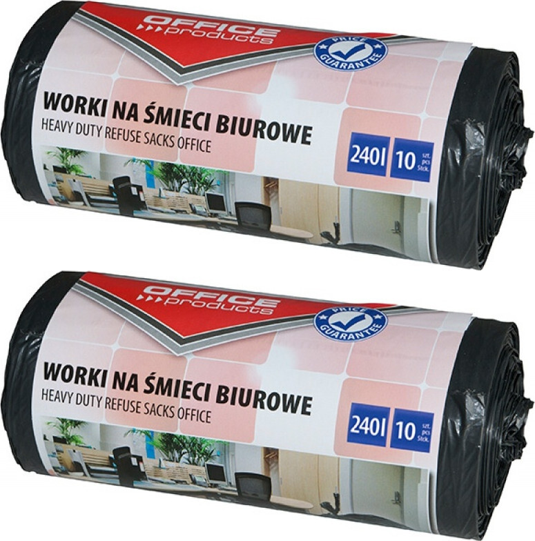 2x Worki na śmieci Office Products, na odpady zmieszane, 240l, 10 sztuk, czarny