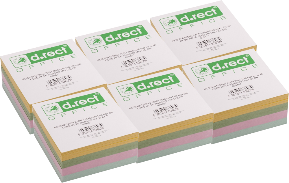 6x Karteczki do notatek D.Rect, nieklejona, 85x85x40mm, mix kolorów pastelowych