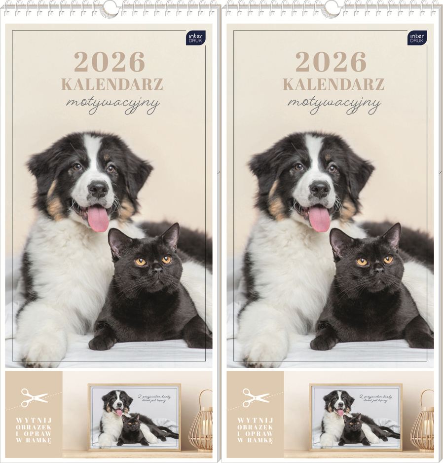 2x Kalendarz ścienny 2026, Interdruk, 22x46cm, miesięczny, Zwierzaki