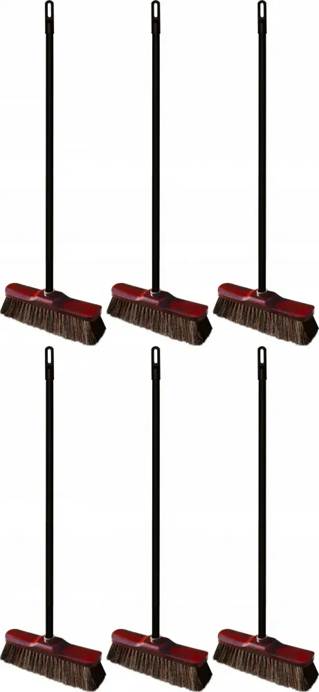 6x Miotła z naturalnym włosiem York Lux, 28x120cm, kij+końcówka