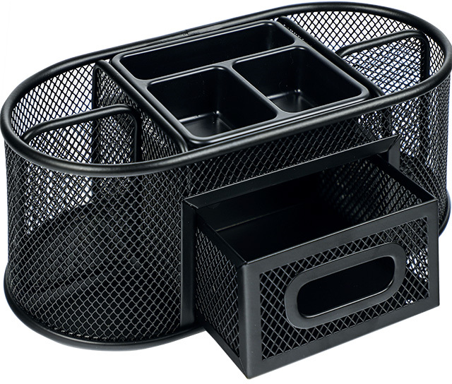 Przybornik na biurko Grand GR-1776, bez wyposażenia, metalowy (druciany), 7 przegród+ szufladka, 100x114x238mm, czarny matowy