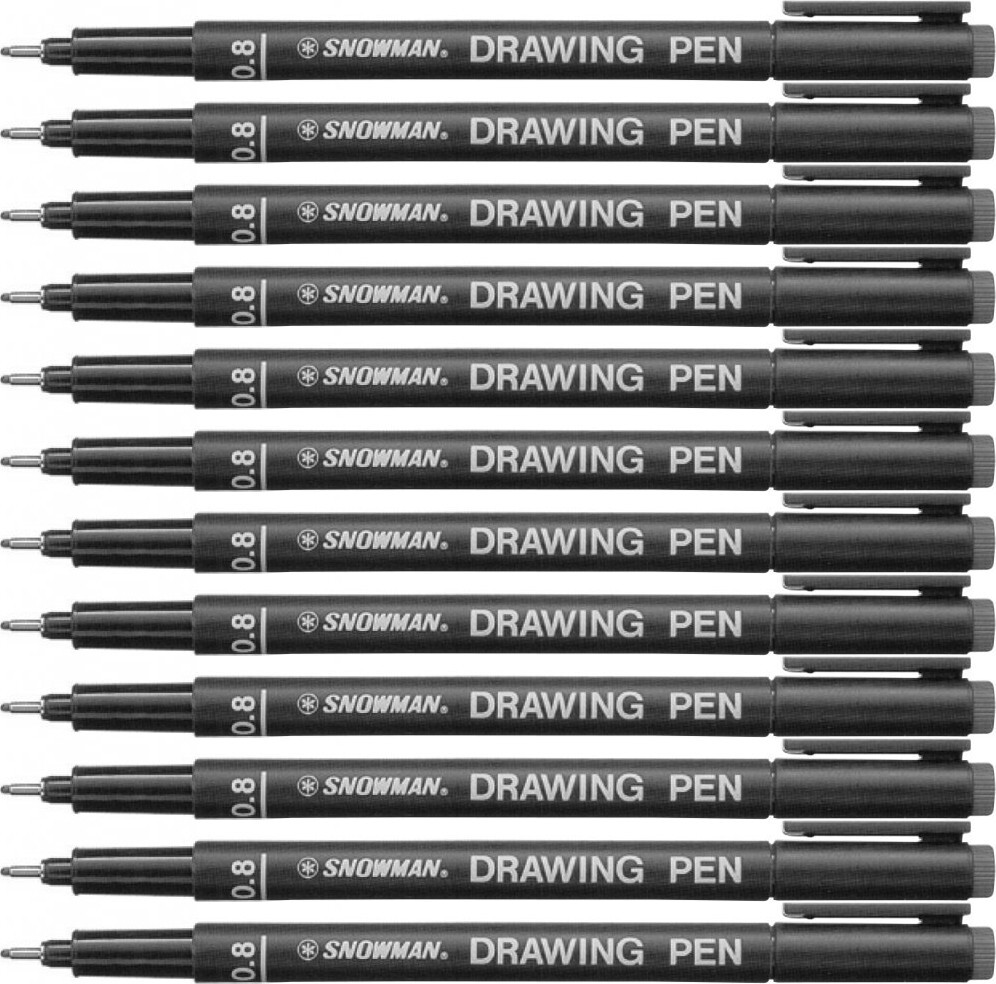 12x Cienkopis kreślarski Snowman, 0.8mm, czarny