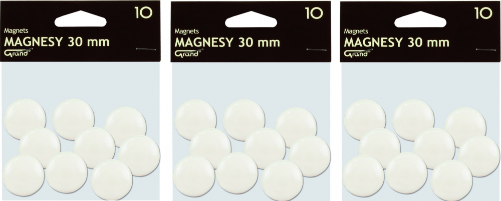 3x magnesy Grand, 30mm, 10 sztuk, biały