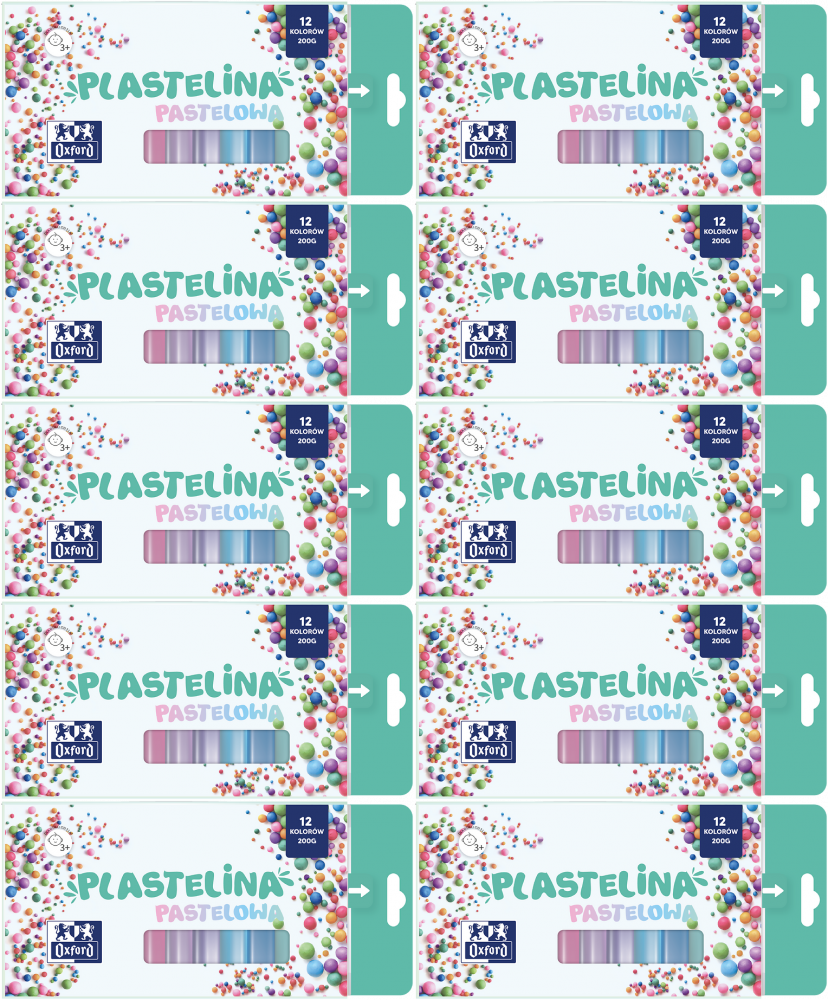 10x Plastelina Oxford mix kolorów pastelowych, 12 kolorów, 200g