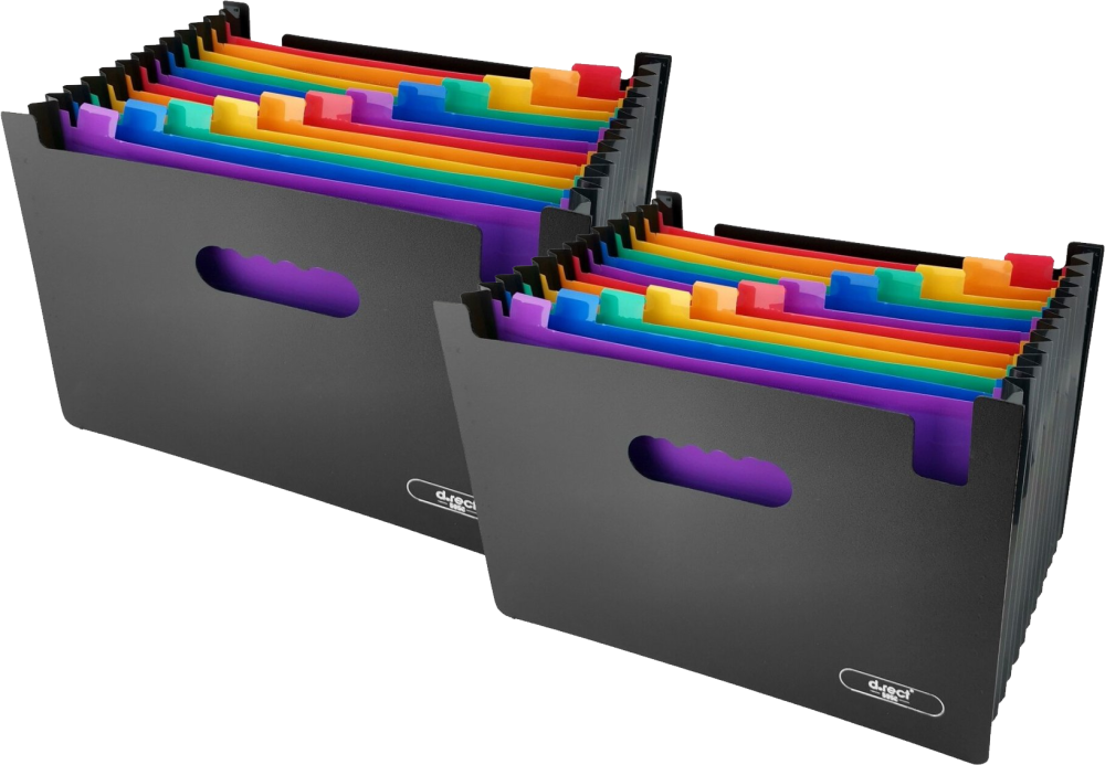 2x Teczka segregująca D.Rect, A4+, 13 przegródek, plastikowa, czarny