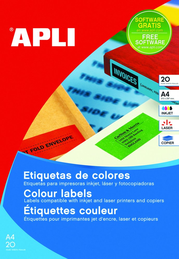 Etykiety Apli, 210x297mm, prostokątne, czerwony