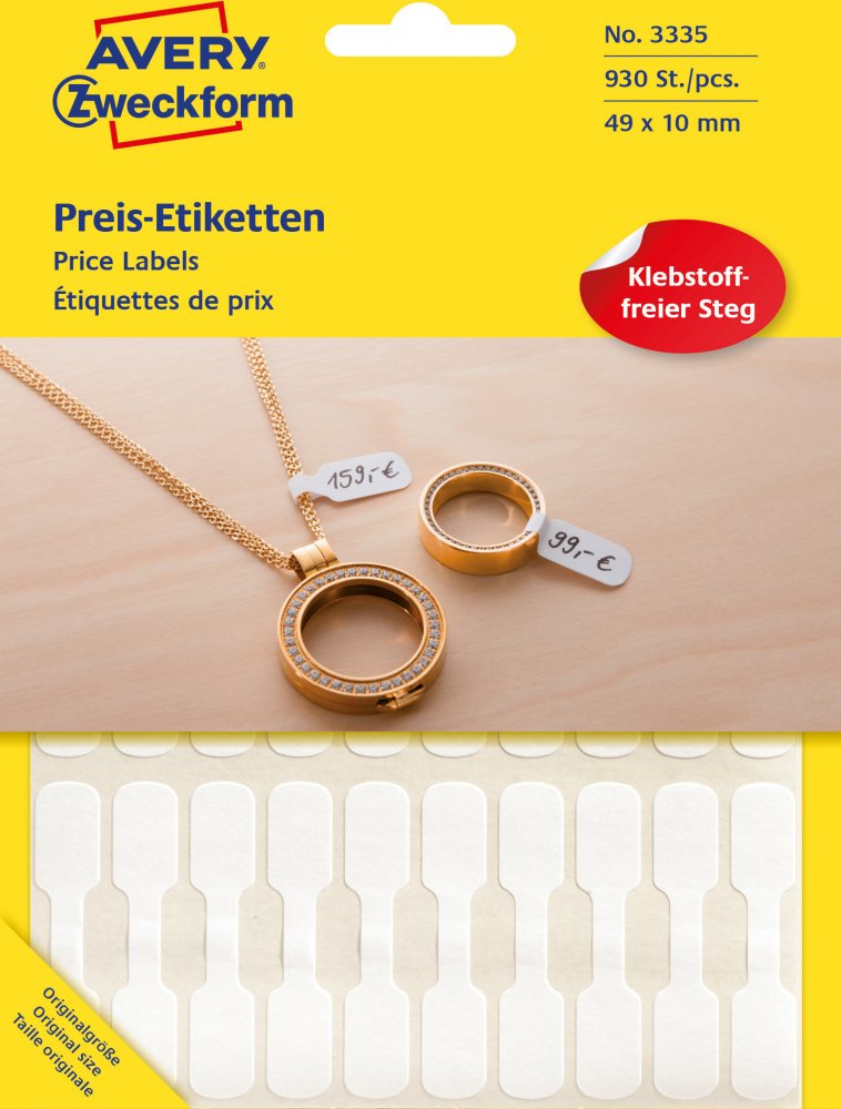 Etykiety cenowe Avery Zweckform, do opisu ręcznego, 49x10mm, 930 sztuk, biały