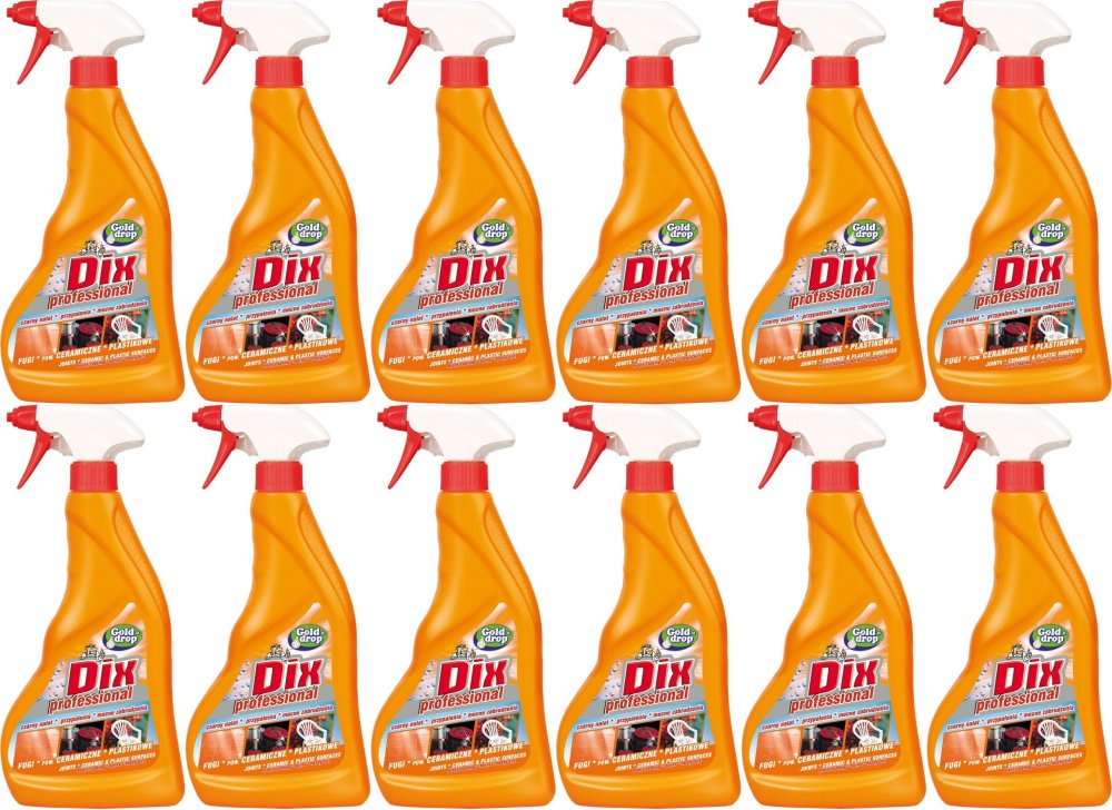 12x Płyn do czyszczenia fug, powierzchni ceramicznych i plastikowych Dix Professional Gold Drop, z rozpylaczem, 0.5l