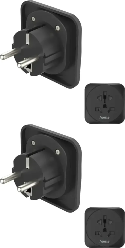 2x Adapter podróżny Hama, gniazdo uniwersalne -> wtyk EU, czarny