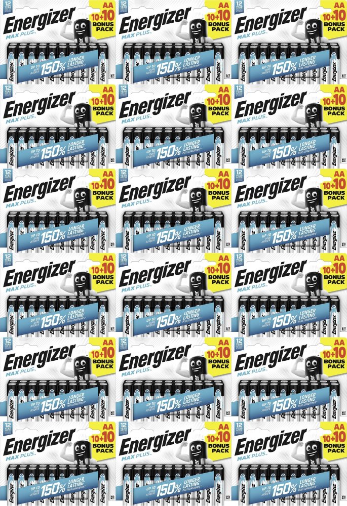 18x Bateria alkaliczna Energizer Max Plus, AA, LR6, 1.5V, 20 sztuk
