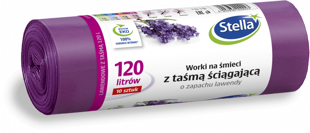 Worki na śmieci Stella, na odpady zmieszane, ekologiczne, 120l, 10 sztuk, lawendowe, fioletowy