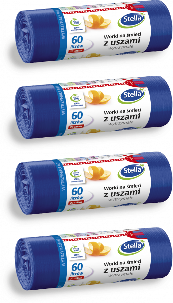 4x Worki na śmieci Stella, na odpady zmieszane, ekologiczne, 60l, 20 sztuk, granatowy