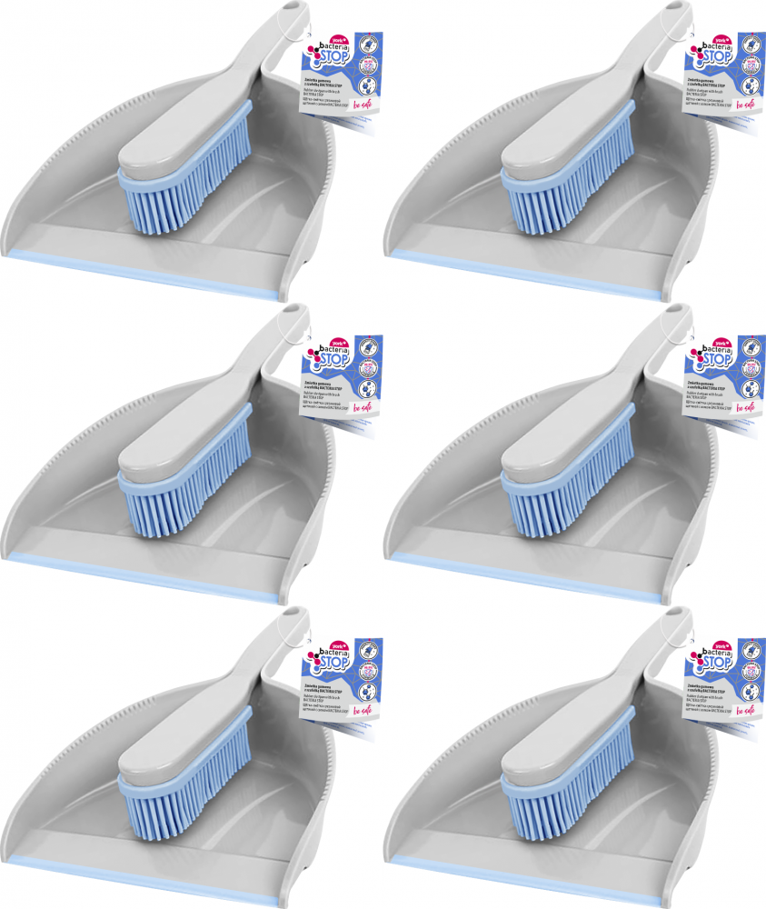 6x Zestaw do zamiatania York Bacetria Stop, szaro-niebieski, zmiotka+szufelka