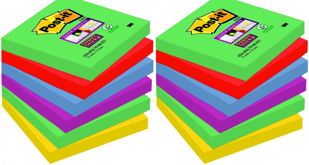 2x Notes samoprzylepny Post-it Super Sticky Z-Notes Marrakesz (654-6SS-MAR), 76x76mm, 6x90 karteczek, mix kolorów
