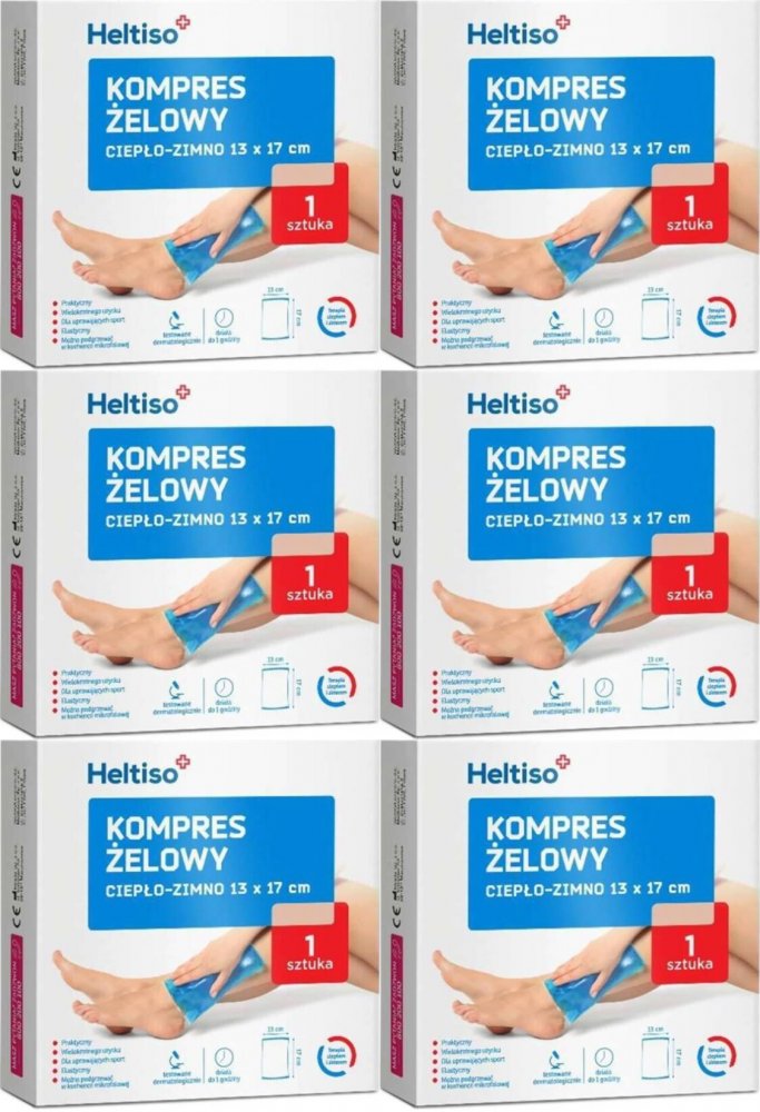 6x Kompres żelowy Heltiso, ciepło-zimno, 13cm x 17cm, 1 sztuka