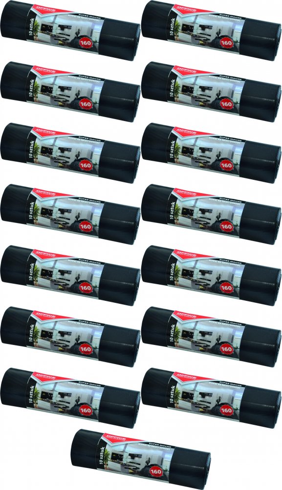 15x Worki na śmieci Office Products, na odpady zmieszane, 160l, 10 sztuk, czarny