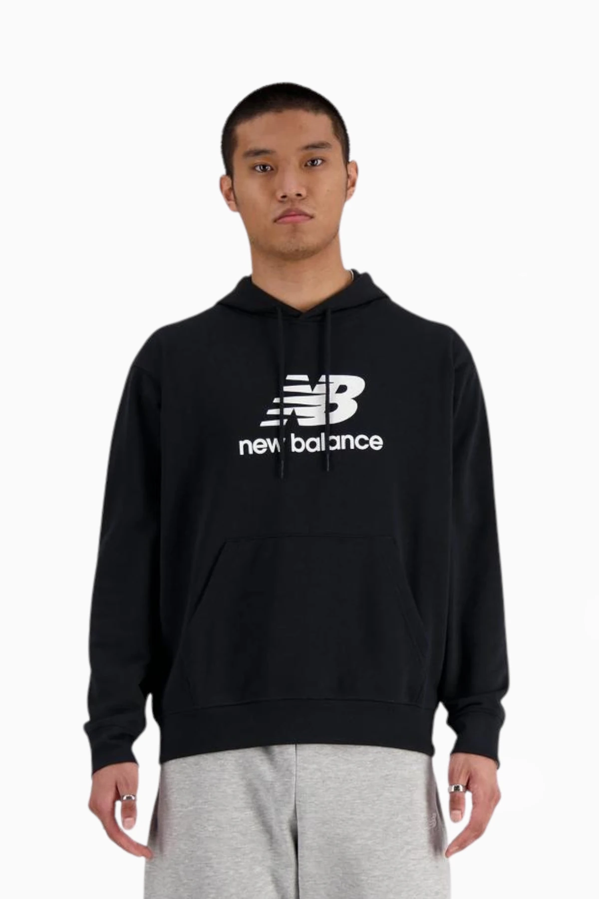 Bluza z kapturem New Balance Stacked Logo - Czarny