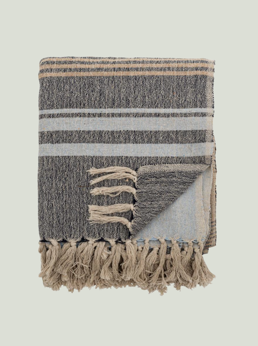 Narzuta Ferrara Throw, Blue, bawełna z recyklingu Bloomingville